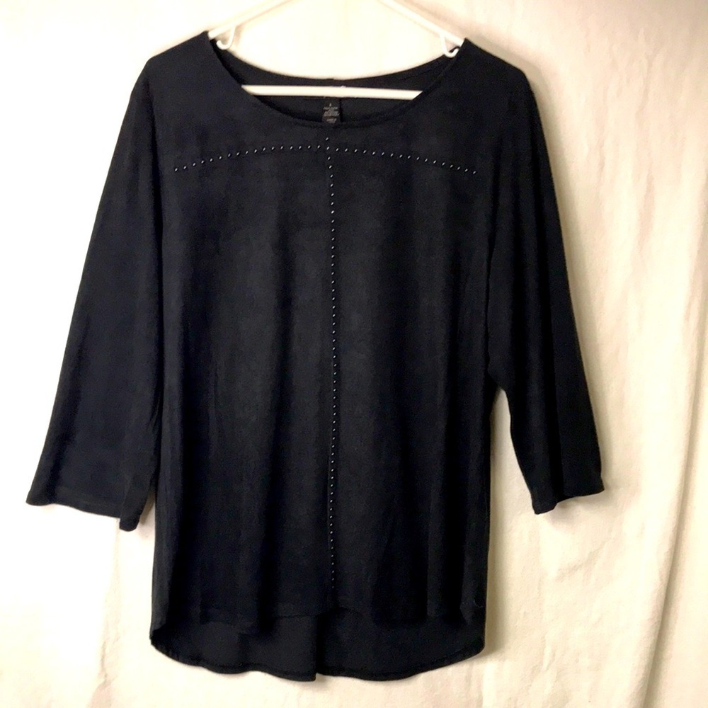 Style & Co Women’s Faux Suede Pullover Top Size L Black Beaded Detail Super Soft